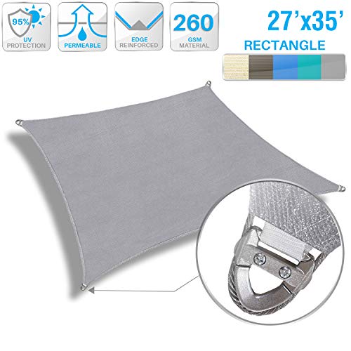 Patio Shade Sail Rectangle Sun Canopy 27' x 35' Light Gray