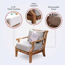 Cambridge Casual Costa Outdoor Club Chair, Teak Wood Patio Club Chair with Beige Cushion, Deep Seating Outdoor Lounge Chair with Backrest Pillow & Removable Cover for Balcony, Patio, Sunroom