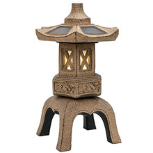 RAN 18.9in Tall Stone Pagoda Outdoor Statue, Waterproof Zen Japanese Lantern Garden Sculpture Solar Powered LED Light Outdoor Decor