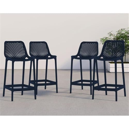 Afuera Living Outdoor Stool Set of 4, 38" Plastic Navy Finish, Stackable Weather Resistant Contemporary Design, Indoor/Outdoor Use Patio or Counter Seating