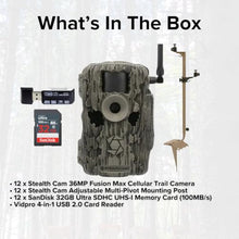 Stealth Cam 36MP Fusion Max Cellular Trail Camera 2-Pack with Mounting Post, 32GB Memory Card & Card Reader Bundle