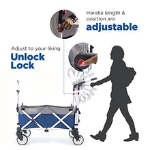 Creative Outdoor Push Pull Stroller Wagon for Kids,150lbs Weight Capacity, Collapsible Folding Cart with Canopy, Silver Series Plus, Beach, Park, Garden & Tailgate (Blue/Gray)