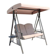 2-Seat Outdoor Patio Swing Chair, Patio Porch Swing with Adjustable Canopy, Adjustable Backrest, Heavy-Duty Metal Frame & Soft Cushion, for Backyard, Garden(Beige)