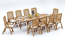 TeakFurnitureOutlet A-Grade Teak 11pc Dining 118" Oval Table Ashely Folding Reclining Arm Chairs Set