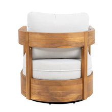Christopher Knight Home Telluride Outdoor Acacia Wood Swivel Club Chair with Removable Cushion, 360° Rotating Patio Armchair for Garden, Balcony, or Poolside Seating, Teak + Beige