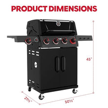 Feasto 4-Burner Propane Gas Grill w/Sear & Side Burner, Cabinet Storage