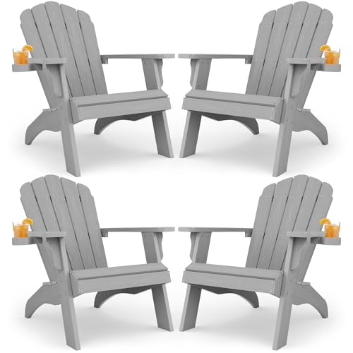 YEFU Oversized Adirondack Chair with Cup-Holder - Grey