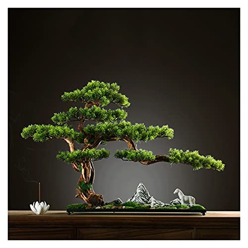 Fake Plants 17 Inch Tall Artificial Pine Bonsai Ornament, A New Chinese Simulation Welcoming Pine, Faux Tree for Tea Room（with Cleaning Brush） Bonsai Tree