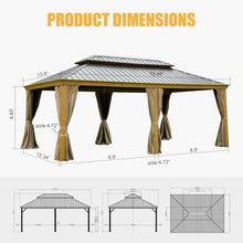 LOPOO Outdoor Living Hardtop Gazebo Metal Structure with Double Roof & Curtains Yellow Brown