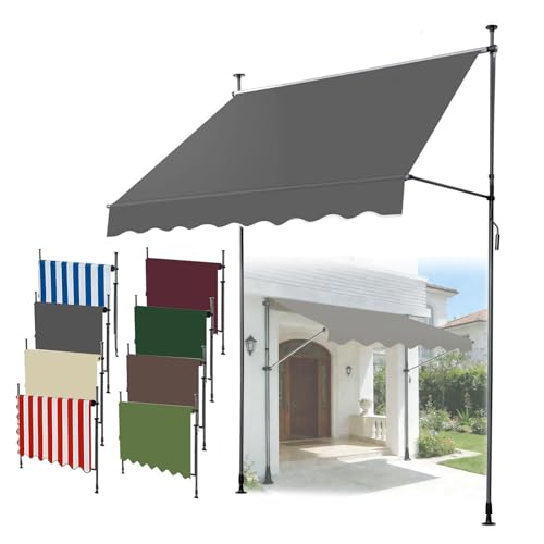 Large Patio Shade Awning 59" 118" 158" Manual Adjustable Retractable Awnings, Waterproof Canopy Cover and Steel Frame for Outdoor Garden Balcony Window Sunshade Shelter, Umbrellas(Gray,400cm)