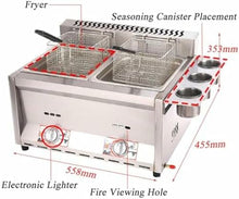 Commercial Countertop LPG Gas Double Tank Deep Fat Fryer Stainless Steel Chip Fryer with Basket and Lid for French Fries Home Kitchen Restaurant
