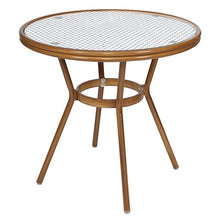 Flash Furniture Lourdes Indoor/Outdoor Commercial French Bistro Set - Tempered Glass Top Table - 4 Chairs - PE Rattan - NAT Bamboo Print Aluminum Frame - White/Navy