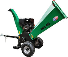 All Power America APWC420E Woodchipper Mulcher 15HP JD Engine 420cc Gas Powered Chipper Shredder 2000 RPM Double Edge Blades 6" Feed, Green/Black
