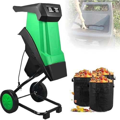 EXSHUING Quiet 2400W Electric Garden Shredder with 50L Bag, 40mm Cutting Capacity, Powerful Wood Chipper and Leaf Mulcher, Portable Yard Waste Shredder with Wheels for Home Garden Care