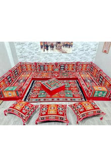 SODEF 19-Piece Red Turkish Corner Seating Set - Firm Foam Cushions - Washable Covers - Red