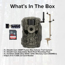 Stealth Cam 36MP Fusion Max Cellular Trail Camera 2-Pack with Mounting Post, Memory Card & Card Reader Bundle