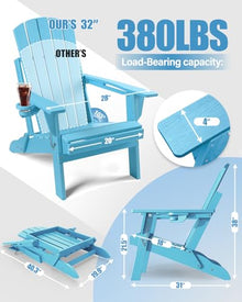 POWERWOOD Adirondack Chair with Cup Holder: Adirondack Chairs set of 4 Plastic HDPE Material Furniture - Composite Fire Pit Chairs Foldable for Outdoor/Backyard/Garden/Lawn/Deck/Porch/Patio