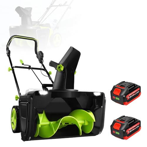 KUSOLE Cordless Snow Shovel, 20V*2 Battery Powered Snow Shovel, Hand-Push Electric Snow Shovel with Adjustable Handle and Steering Wheel, Perfect for patios, patios 2batteries