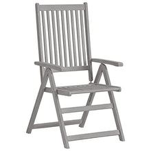 KKgypkn Garden Chair Set of 3 Grey Solid Acacia Wood Foldable Reclining Chairs with Adjustable Backrest for Outdoor Patio and Balcony Seating