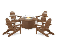 Polywood® Classic Folding Adirondack 6-Piece Conversation Set with Fire Pit Table (Teak)