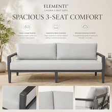 Outdoor Couch Elementi Laguna Patio Sofa, 3 Seat Outdoor Patio Furniture Sofa with Aluminum Rope Wicker Frame and Sunbrella Canvas Granite 5402 Cushions, Dark Gray, 80 x 35.8 x 38.5 in