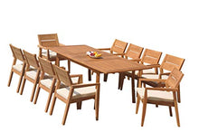 11 PC A Grade Outdoor Patio Teak Dining Furniture Set - 94" Double Extension Rectangle Table & 10 Cellore Stacking Arm Chairs