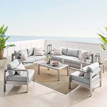 Lounge Sectional Sofa Chair Table Set, Aluminum, Silver Grey Gray, Modern, Outdoor Patio