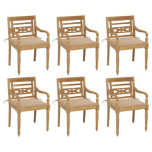 Foknhdi Teak Garden Dining Chairs Set of 6, Brown Solid Wood, Outdoor Weather-Resistant with Beige Cushions, 20.3"x21.7"x33.1"