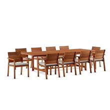 Brampton Patio 11-Piece Extendable Dining Table Set Eucalyptus Wood with White Cushions Brown