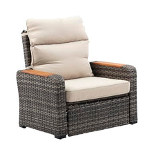 Teamson Home - Outdoor 3 Piece Wicker Recliner Set with Wood Armrests and Cushions, Gray