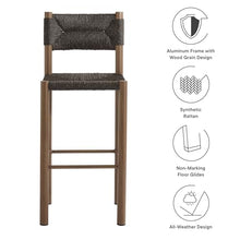 Modway Parkland Outdoor Wicker Bar Stools Set of 2 in Walnut — Bar Height Rattan Patio Stools with Backrest — All-Weather Outdoor Accent Stools for Backyard, Porch, or Balcony