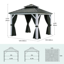 YITAHOME White Gazebo 10x10ft Hardtop Double Roof with Netting and Curtains