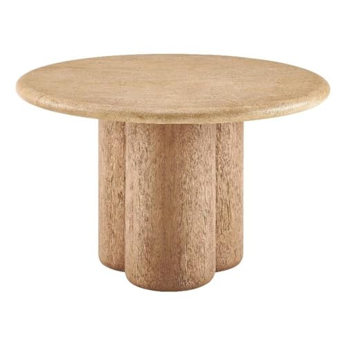 Modway Tori 48 Inch Round Concrete Outdoor Dining Table in Travertine - Modern Patio Bistro Table, Seats 4, for Backyard, Balcony, Sunroom, Deck, Or Indoors