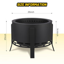 26" Smokeless Fire Pit with Ash Tray Base, Wood Burning Firepit with Adjustable Foot Fire Poker, Smokeless Outdoor Fireplace with Dust Bag, Heavy Duty Steel for BBQ, Bonfire, Camping Stove