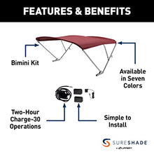 SureShade Power Bimini Electric Shade System for Pontoon Boats 92-102" Wide Burgundy Bimini/Silver Frame