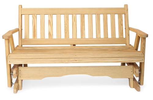 5 FT NATURAL Porch MISSION Glider Bench for 3 Person, Amish-Made Solid Pine Wood Glider, Smooth Quiet Glide, Balanced Construction, Even Weight Distribution, Relaxed Seating Angle, Made in USA