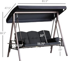 3-Seat Patio Swing Chair with Canopy & Side Trays, Black