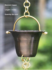 GVBNOTT Copper for Gutters, Roof Rain Catcher/Diverter, Unique Metal Link Rain Chain for Villa Temples，1.5m/5ft