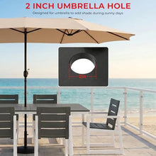 Costaelm Rectangle Patio Table, 8-Person Backyard Table 90" HDPE Dining Table with Umbrella Hole and Metal Frame for Outside, Garden, Poolside, Deck, Porch, Balcony, Gray