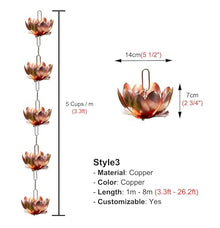 WhamtL Lotus Flower Rain Chain Rain Catcher Chain Cascading, Hanging Rain Gutter Chains Heavy Duty, Outside Rainwater Diverter Replacement Downspout(Copper,8m (26.2ft))