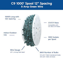 Novelty Lights 1,000 Ft C9 E17 Socketed Light Spool, Green Wire Bulk Reel