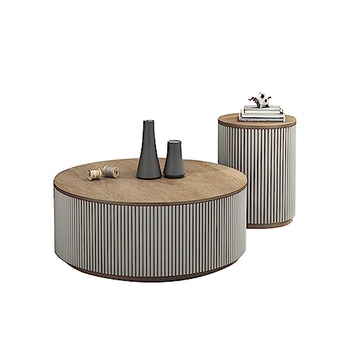 Living Room Table Coffee Table Set of 2, Round Wood Surface Coffee Tables with Hidden Storage, Modern Circle Table Accent End Side Table Outdoor Side Table (Color : 01)