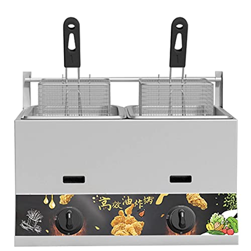 Dntum Home & Commercial Gas Fryer, 11L/23L Large Capacity Gas Fryer, Adjustable Firepower, with Baskets and Lid, Stainless Steel LPG Fryer, Removable and Washable