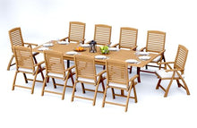 TeakStation 10 Seater Grade-A Teak Wood 11 Pc Dining Set: 118" Double Extension Rectangle Table and 10 Ashely Folding Reclining Arm Chairs #31AS2410