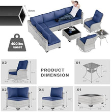 Sweecci 10-Piece Modern Patio Furniture Set with Swivel Chairs, Thick Cushions, Dual-Strand Wicker Rattan, Rust-Resistant Frame, Navy Blue