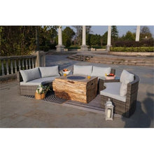 Direct Wicker 6-Pieces Gray Aluminum Halfmoon Sectional Seating with Rectangle Grain Firepit