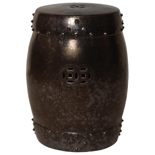 Emissary Drum 24 in. H Glossy Glaze Gunmetal Round Ceramic Garden Stool