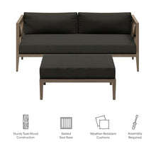 Modway Northlake Teak Outdoor Loveseat and Ottoman Set in Weathered Flint Gray – 2-Piece Outdoor Furniture Set with Weather-Resistant Cushions