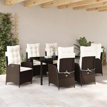 FUDUGEHMIOFWFJJ Modern 7-Piece Brown Poly Rattan Garden Dining Set with Cushions for Patio Backyard Outdoor Furniture, All-Weather Wicker Table and Chairs for Porch Deck