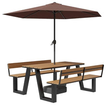 MJJRWF Waterproof WPC Table and Chair Set with Sun Umbrella, Benches with Backrests, for Outdoor Dining/Coffee Shop/Backyard Picnics/Patio(Black,140x70x75cm)